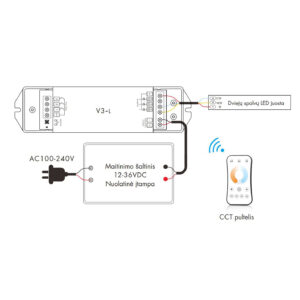 Nuolatinės įtampos RGB valdiklis V3-L 12-36V 3x6A + Push DIM - Image 5