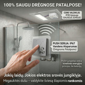 Belaidis kinetinis jungiklis be baterijų PUSH1/GR (1-klavišo, IP67, Pilkas) - Image 10