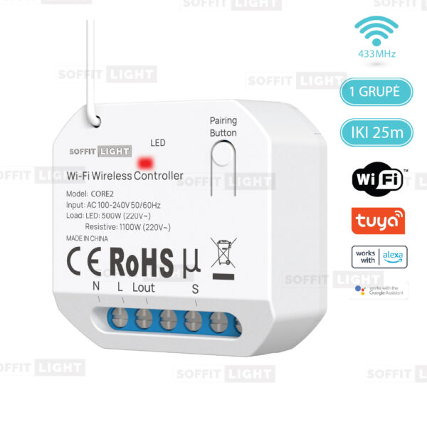 Išmanusis Wi-Fi + RF apšvietimo valdiklis CORE2 (1-kanalo CORE2