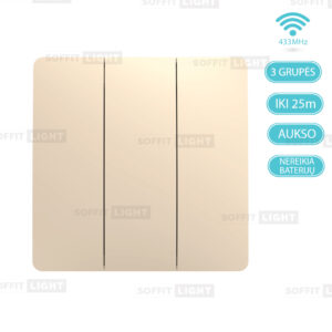 Belaidis kinetinis jungiklis be baterijų PUSH3/GD (3-klavišų, IP67, Auksinis) - Image 3