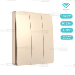Belaidis kinetinis jungiklis be baterijų PUSH3/GD (3-klavišų, IP67, Auksinis) - Image 4