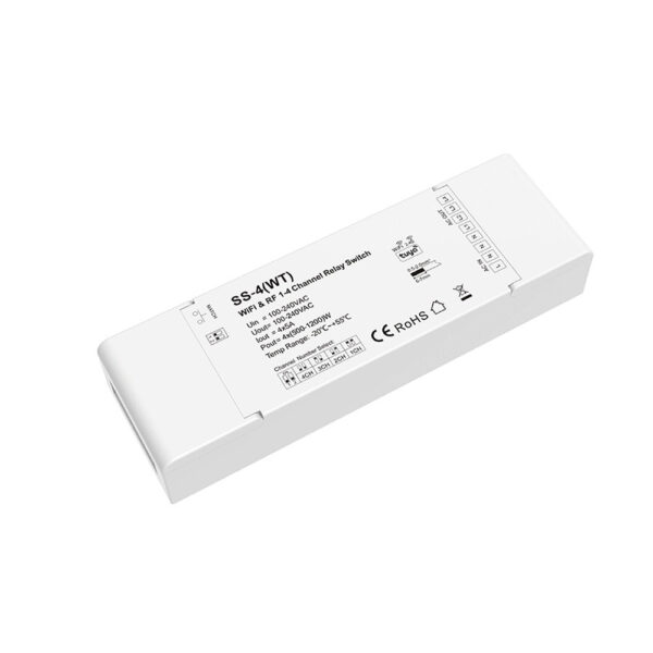 4 kanalų 230V valdiklis SS-4(WT) skirtas įjungti/išjungti + WIFI veikia su TUYA ir SMARTLIFE