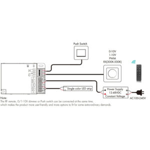 3-in-1 nuolatinės įtampos LED pritemdymo valdiklis V1-T (RF / 0-10V / Push Dim) 4x8A 12-48V - Image 3