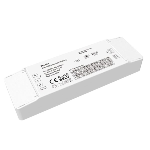40W 300-1050mA TRIAC Nuolatinės srovės LED maitinimo šaltinis su pritemdymu TF-40A